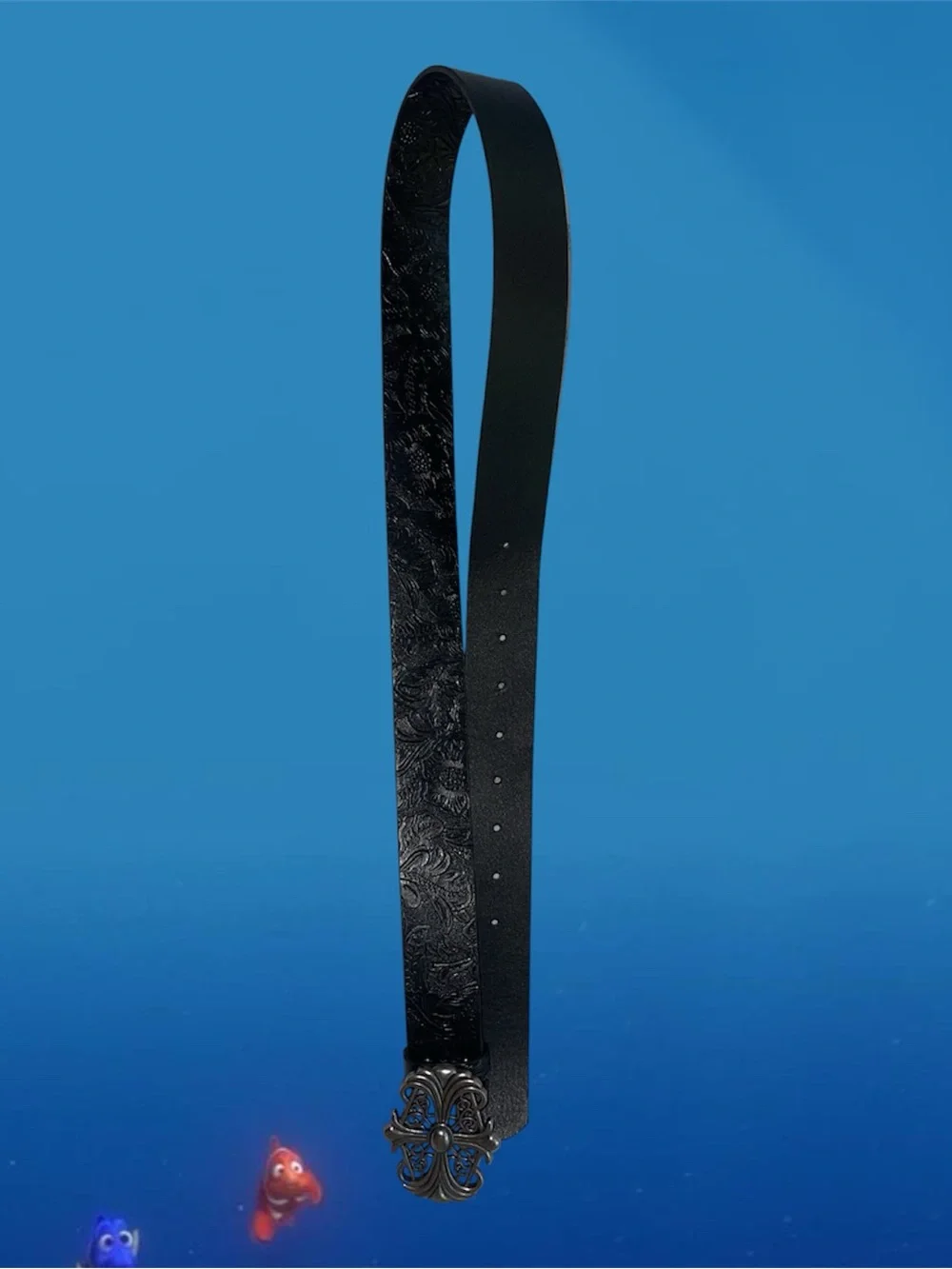 y2k steel cross buckle black flower pattern belt